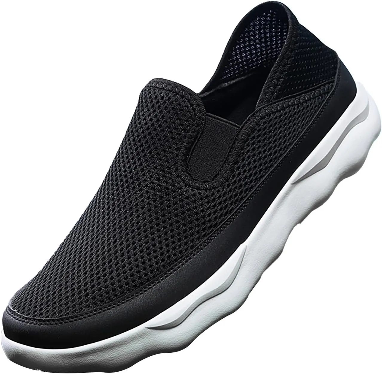 Arch Support Non Slip Minimalist Shoes for Men Breathable Elastic Fly Woven Mesh Sneaker Versatile Elderly Shoes
