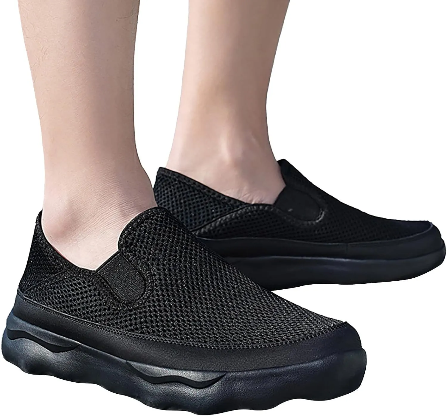 Arch Support Non Slip Minimalist Shoes for Men Breathable Elastic Fly Woven Mesh Sneaker Versatile Elderly Shoes