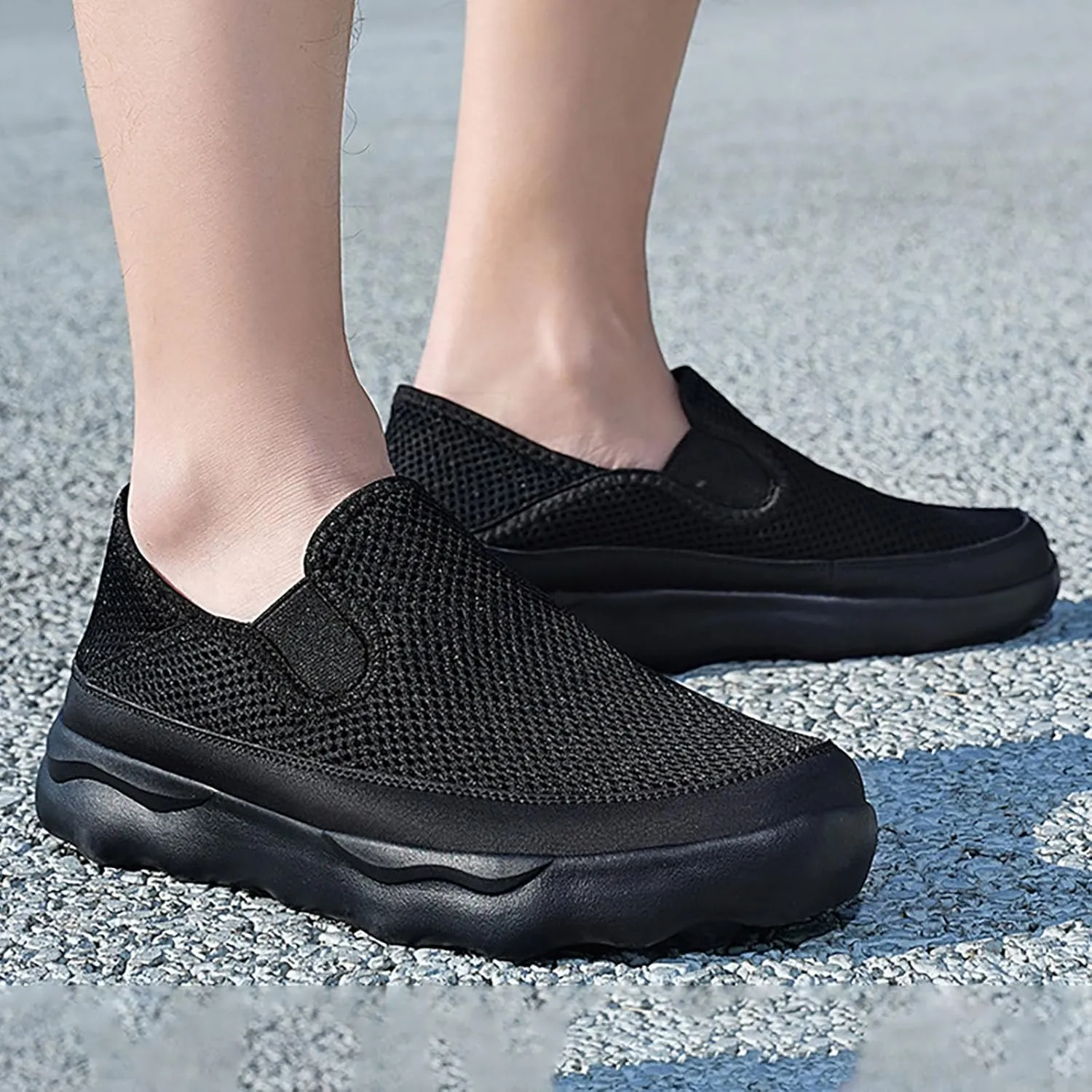 Arch Support Non Slip Minimalist Shoes for Men Breathable Elastic Fly Woven Mesh Sneaker Versatile Elderly Shoes