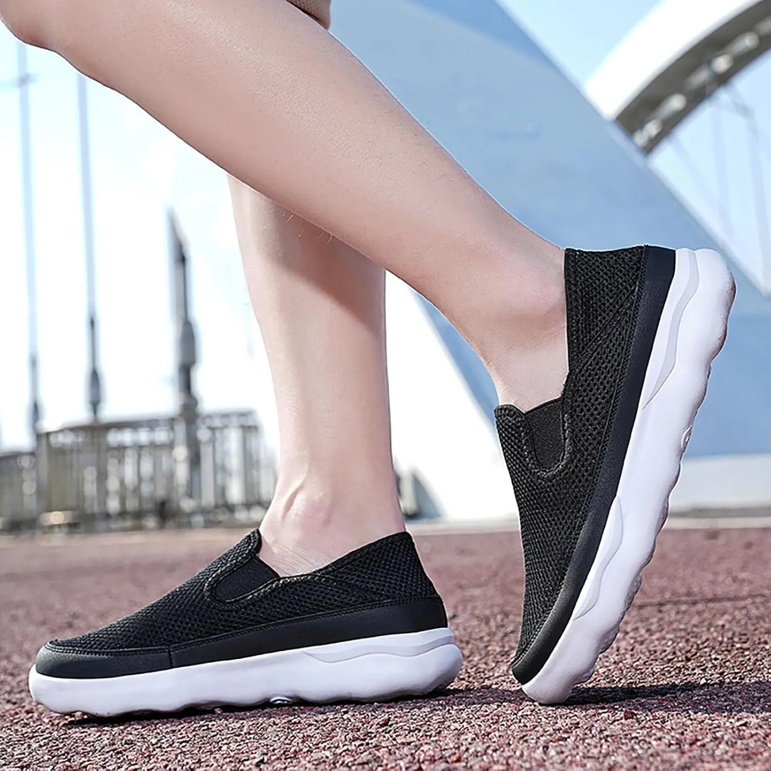 Arch Support Non Slip Minimalist Shoes for Men Breathable Elastic Fly Woven Mesh Sneaker Versatile Elderly Shoes