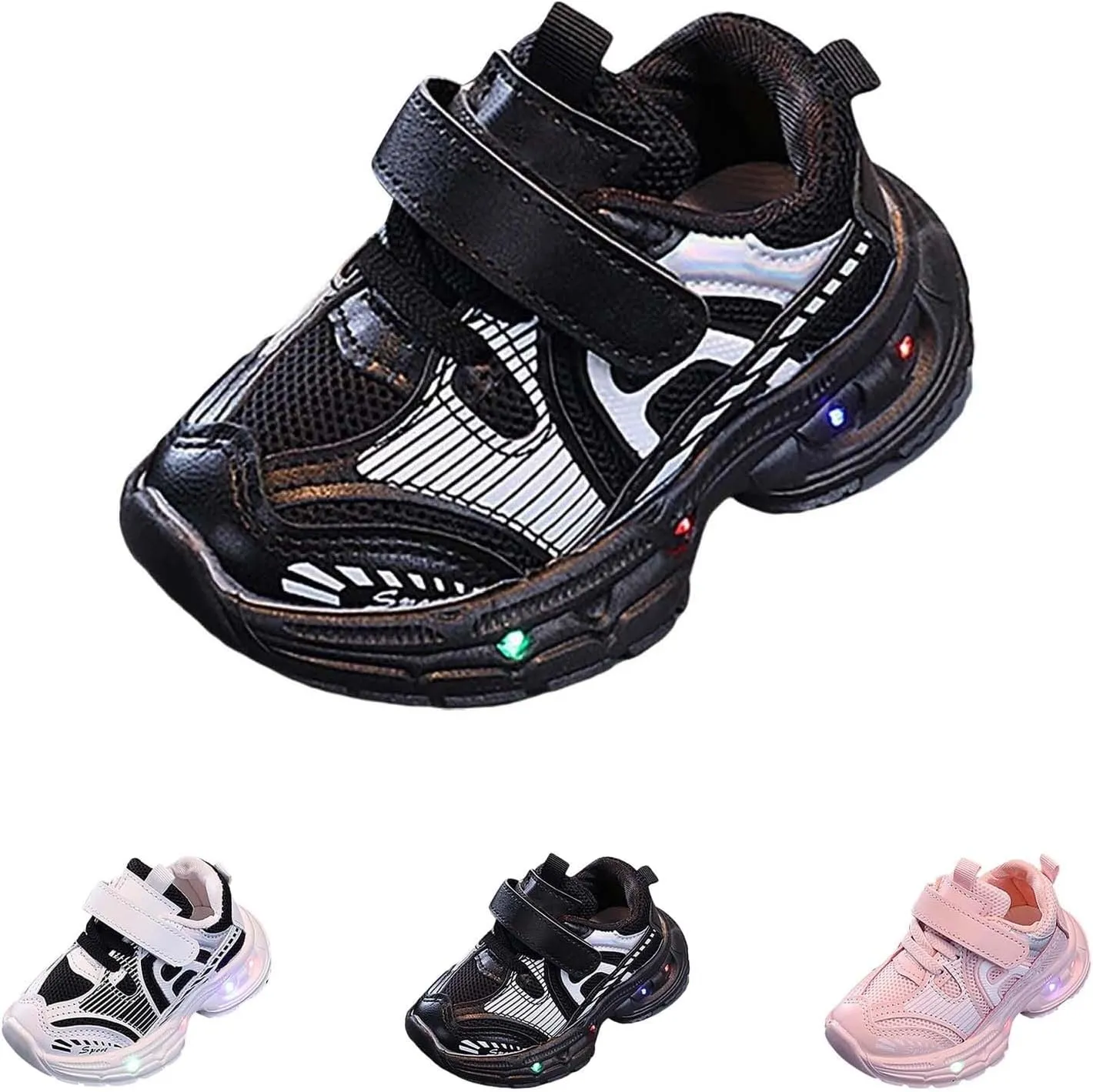 Baby Boys Mesh Glitter Sneaker Open Toe Light Up Sport Shoes Toddler Sole Non Slip Breathable First Walking Shoes
