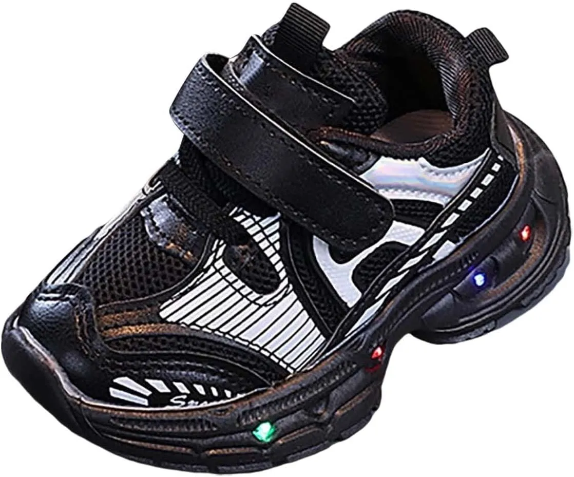 Baby Boys Mesh Glitter Sneaker Open Toe Light Up Sport Shoes Toddler Sole Non Slip Breathable First Walking Shoes