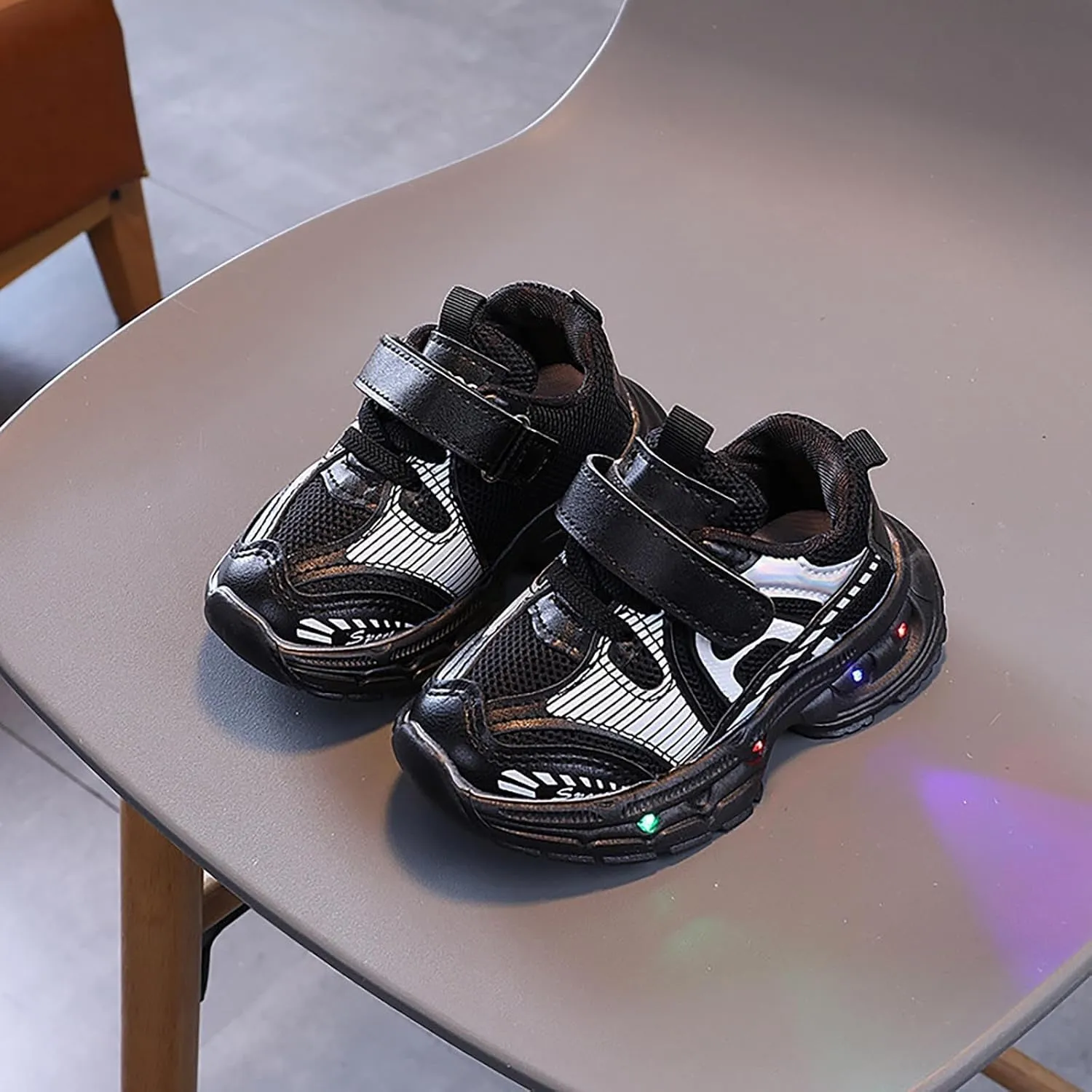 Baby Boys Mesh Glitter Sneaker Open Toe Light Up Sport Shoes Toddler Sole Non Slip Breathable First Walking Shoes