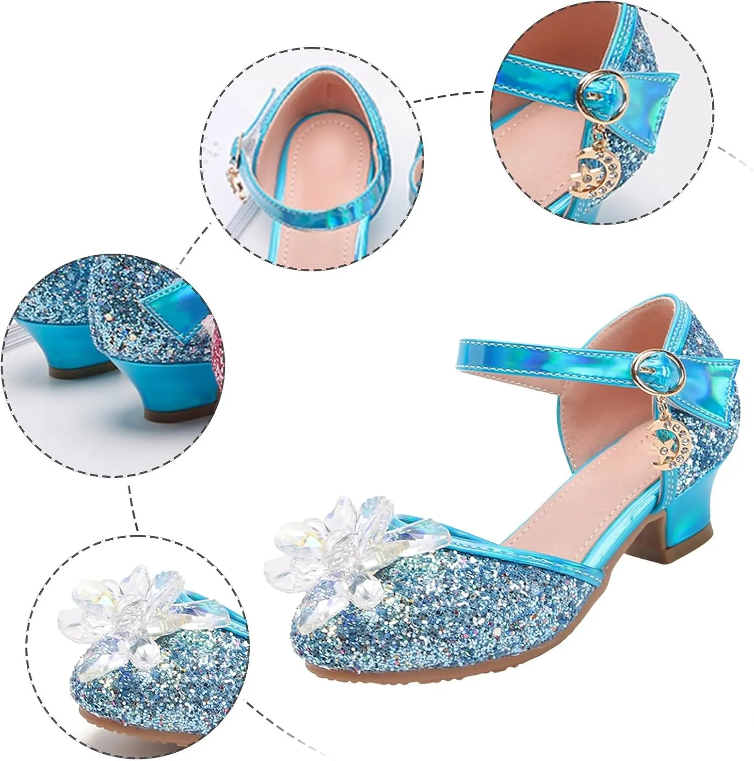 Baotou Shoes Glass Flower Sequins Children's Performance High Heels Little Girl Sandals Kid White Sandals for Girls