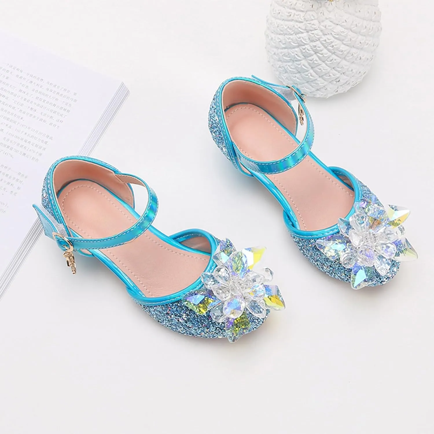 Baotou Shoes Glass Flower Sequins Children's Performance High Heels Little Girl Sandals Kid White Sandals for Girls