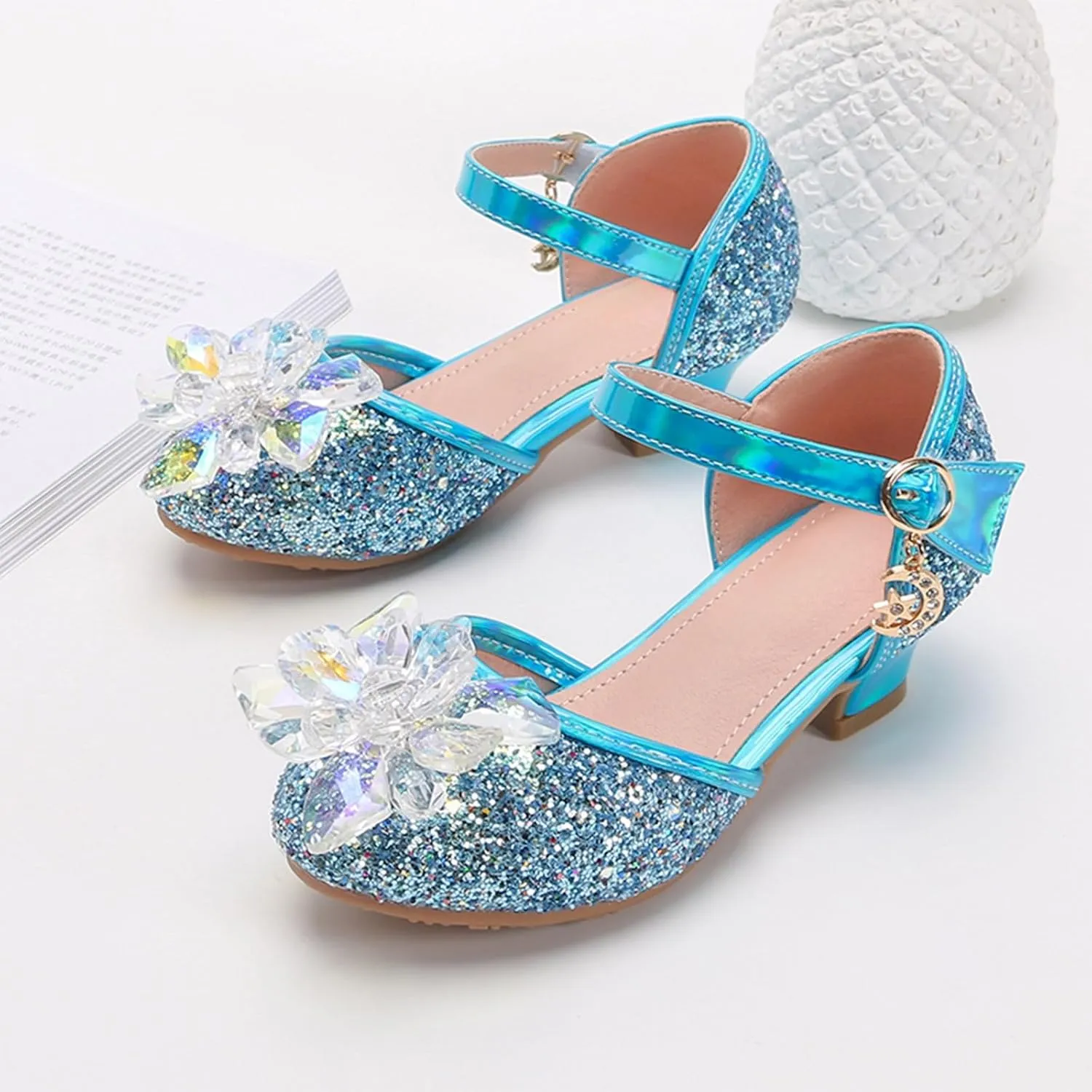 Baotou Shoes Glass Flower Sequins Children's Performance High Heels Little Girl Sandals Kid White Sandals for Girls