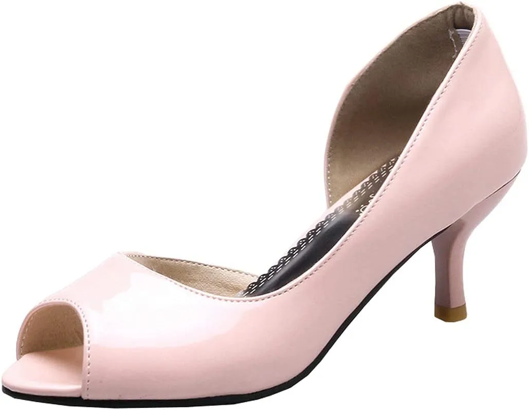 BEAUPAS Women's Peep Toe Kitten Heel High Heels Patent Pumps