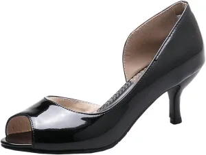 BEAUPAS Women's Peep Toe Kitten Heel High Heels Patent Pumps