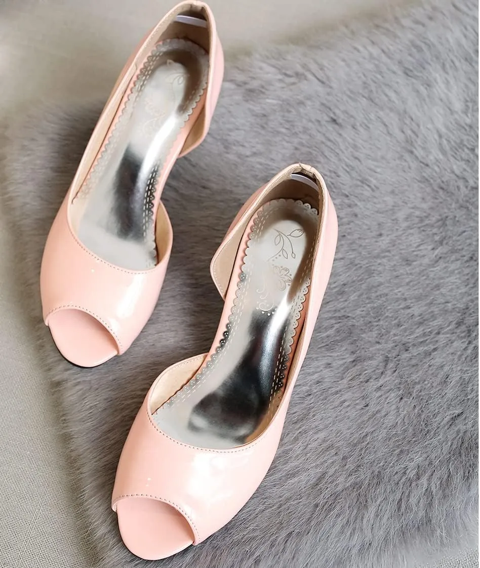 BEAUPAS Women's Peep Toe Kitten Heel High Heels Patent Pumps