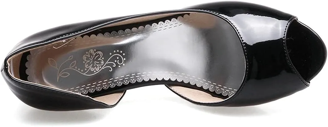 BEAUPAS Women's Peep Toe Kitten Heel High Heels Patent Pumps