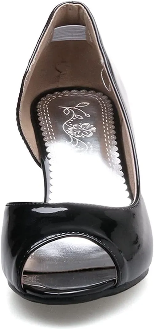 BEAUPAS Women's Peep Toe Kitten Heel High Heels Patent Pumps