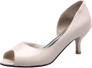 BEAUPAS Women's Peep Toe Kitten Heel High Heels Patent Pumps