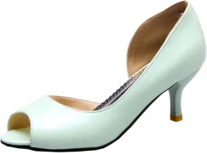 BEAUPAS Women's Peep Toe Kitten Heel High Heels Patent Pumps