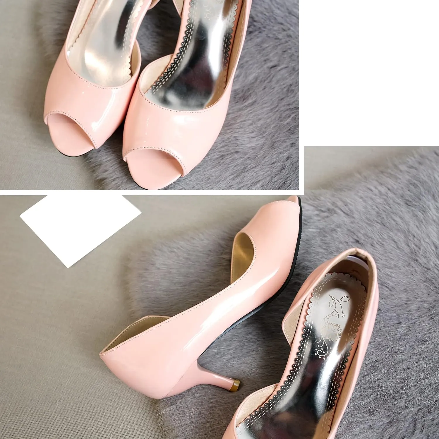 BEAUPAS Women's Peep Toe Kitten Heel High Heels Patent Pumps