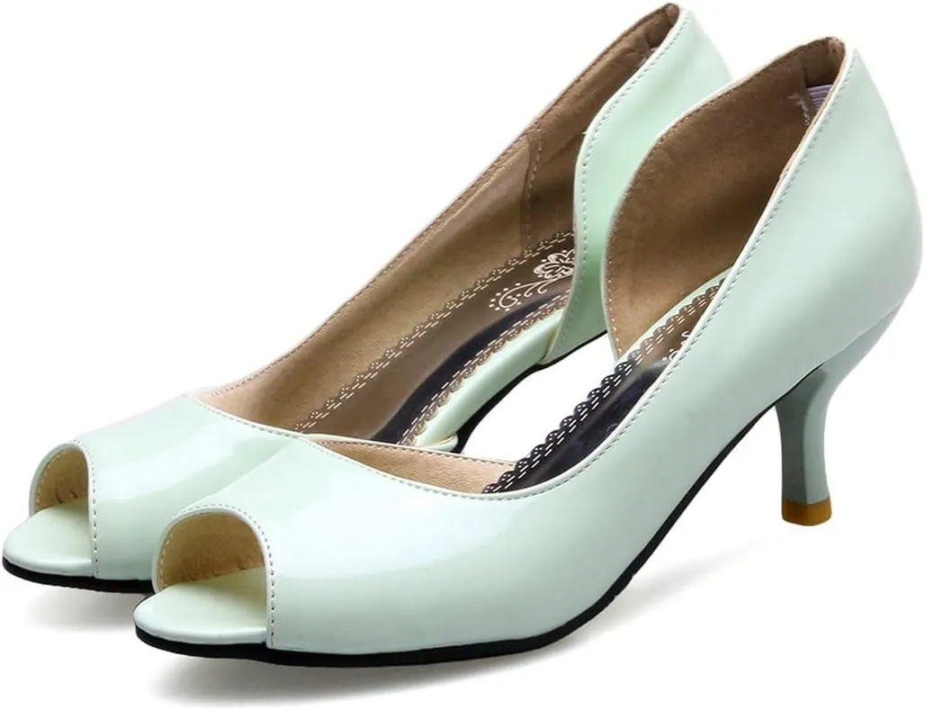 BEAUPAS Women's Peep Toe Kitten Heel High Heels Patent Pumps