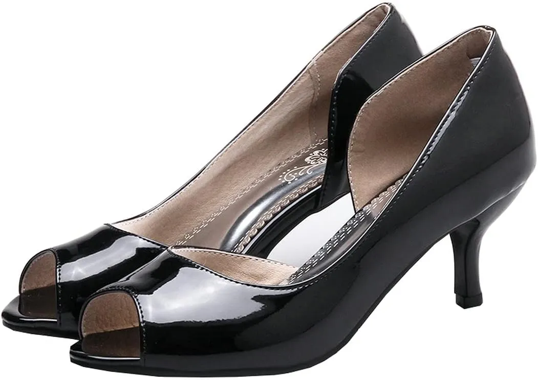 BEAUPAS Women's Peep Toe Kitten Heel High Heels Patent Pumps