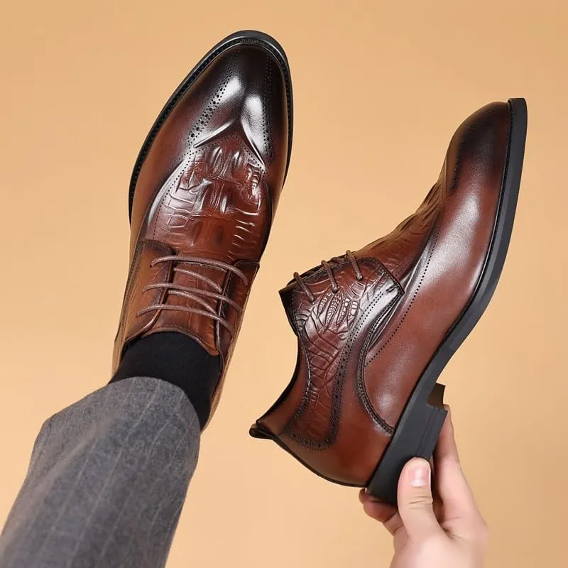 Black Lace Up Business Wedding Oxfords Men's Invisible Height Increasing Leather Shoes Luxury Formal Tuxedo Dress Shoes