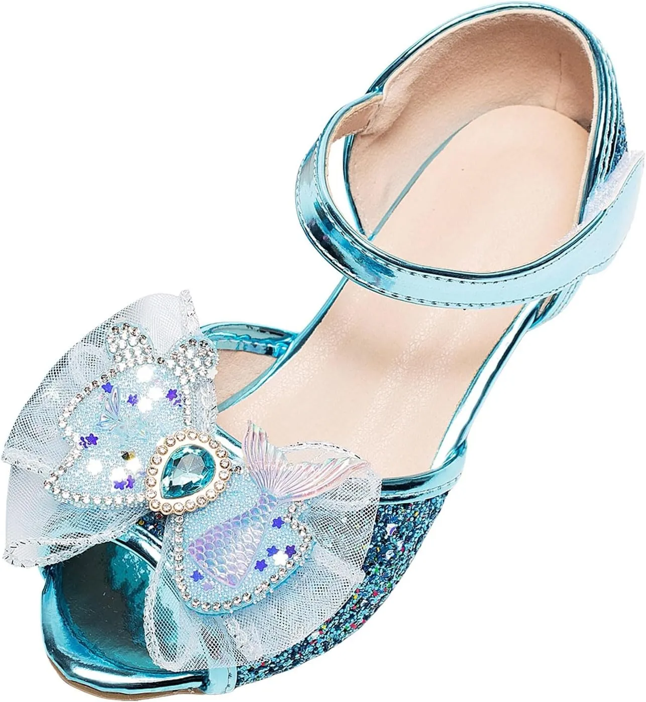 Bowknot Shoes for Little Girls Performance Sequined Dress High Heels Children's Fish Mouth Sandals for Toddler Girls