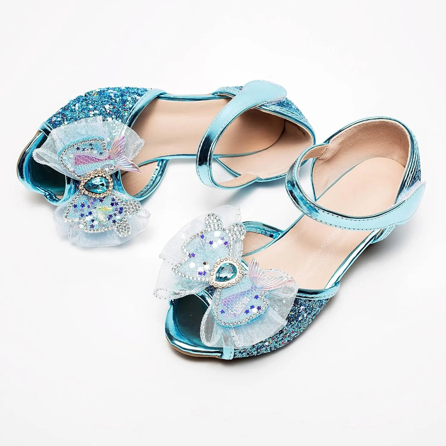 Bowknot Shoes for Little Girls Performance Sequined Dress High Heels Children's Fish Mouth Sandals for Toddler Girls