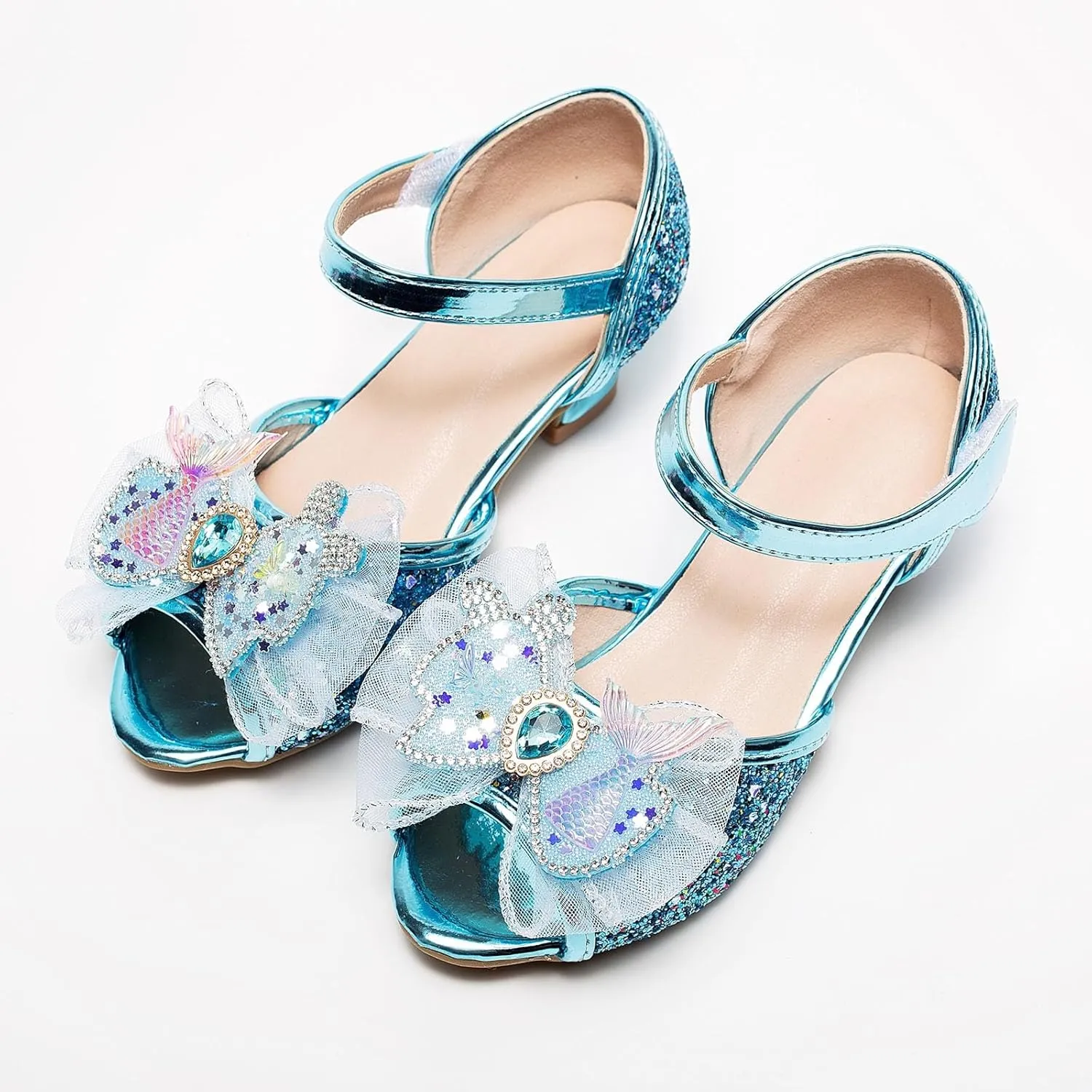 Bowknot Shoes for Little Girls Performance Sequined Dress High Heels Children's Fish Mouth Sandals for Toddler Girls