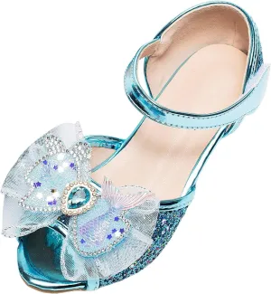 Bowknot Shoes for Little Girls Performance Sequined Dress High Heels Children's Fish Mouth Sandals for Toddler Girls