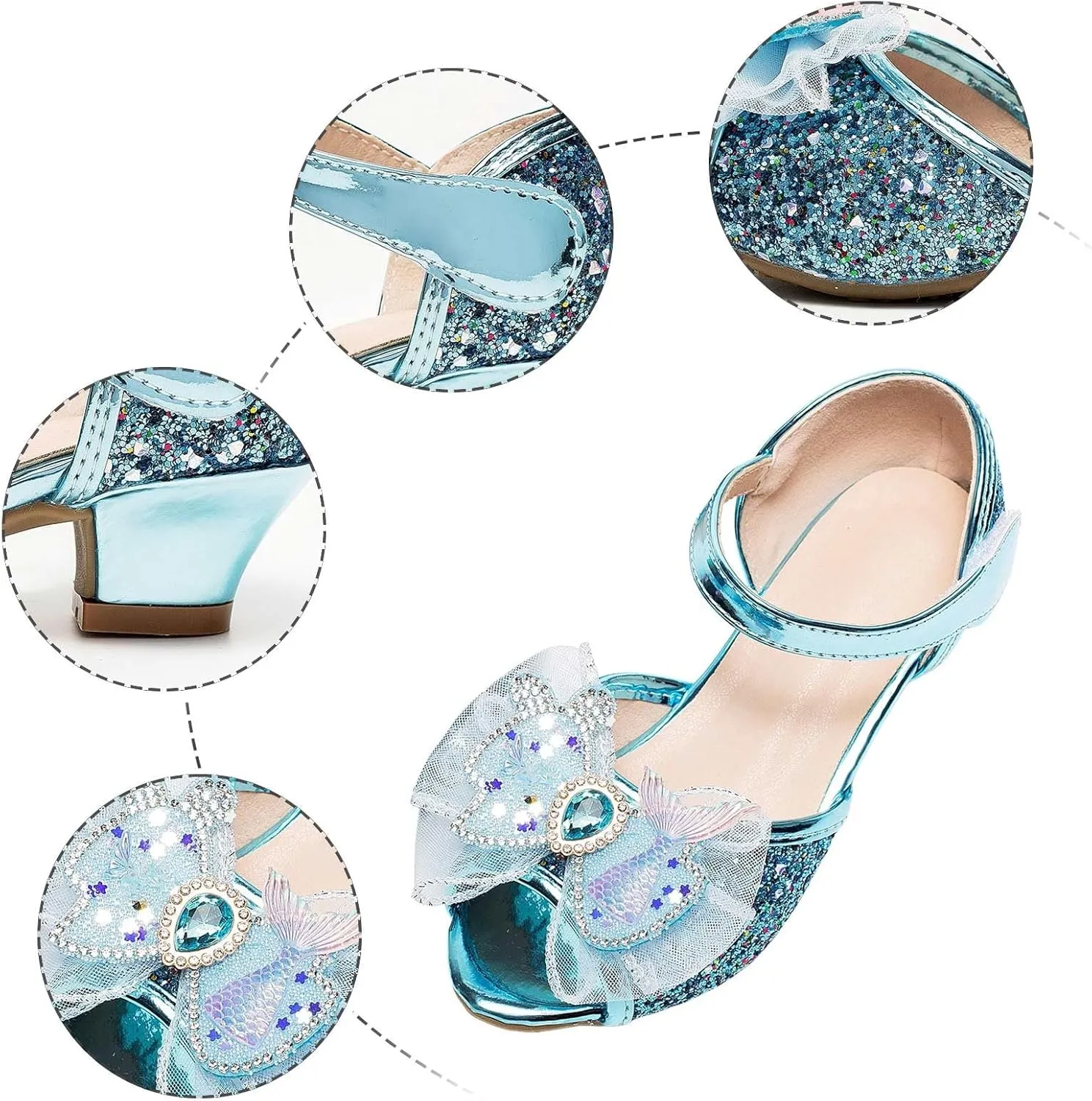 Bowknot Shoes for Little Girls Performance Sequined Dress High Heels Children's Fish Mouth Sandals for Toddler Girls