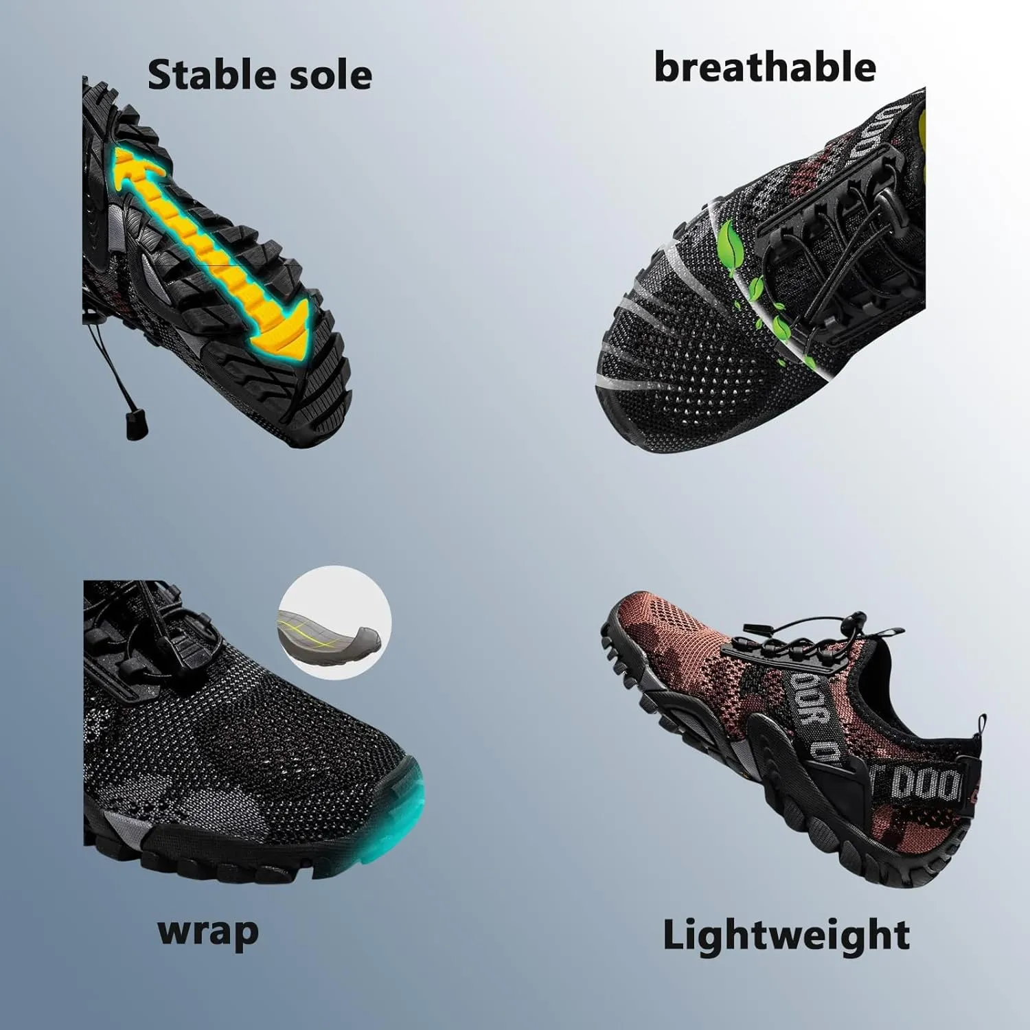 Buhelyc Water Shoes Mesh Hiking Outdoor Shoes Soft Bottom Elastic Breathable Comfortable Lightweight for Walking Hiking Diving
