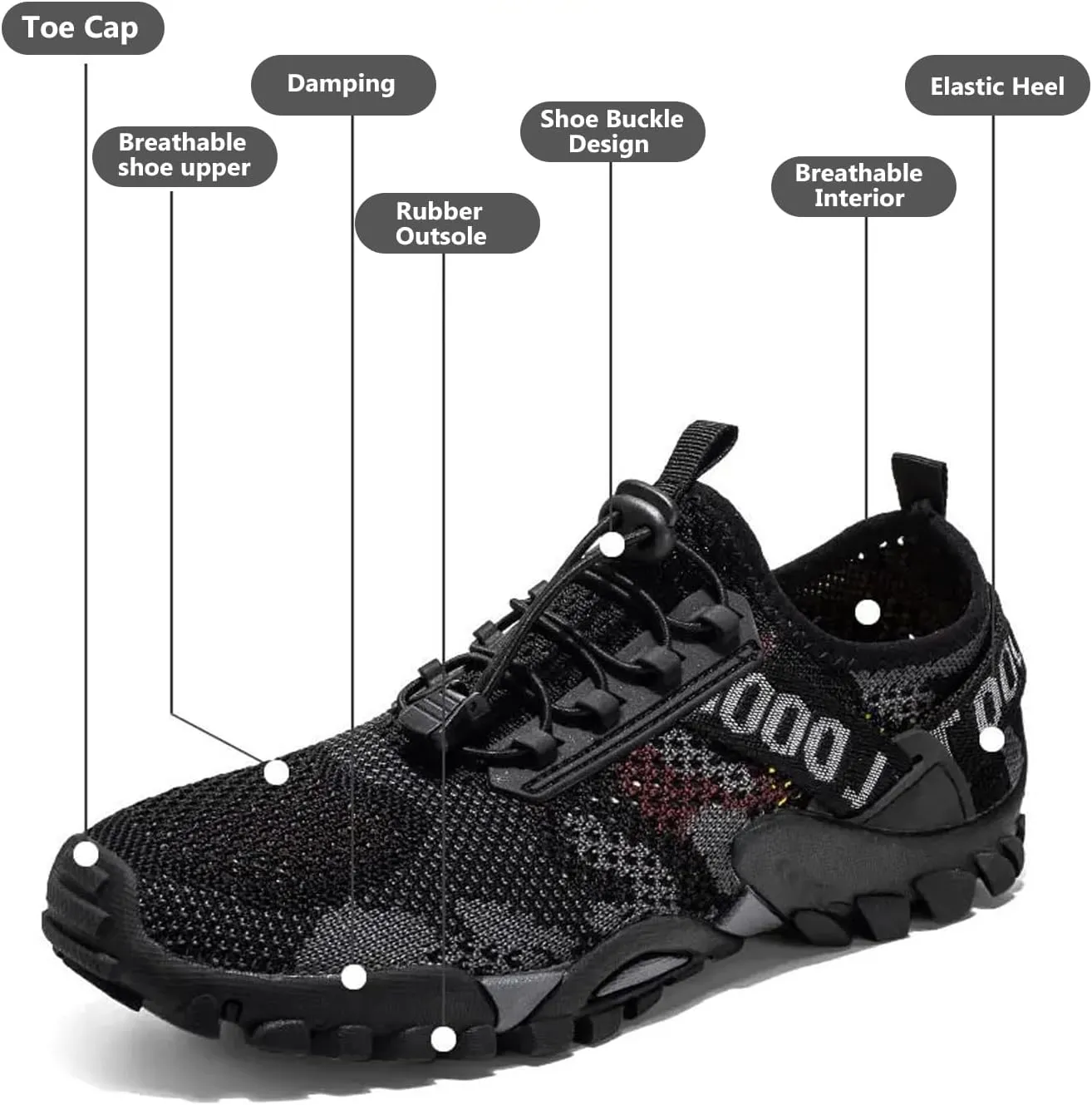 Buhelyc Water Shoes Mesh Hiking Outdoor Shoes Soft Bottom Elastic Breathable Comfortable Lightweight for Walking Hiking Diving