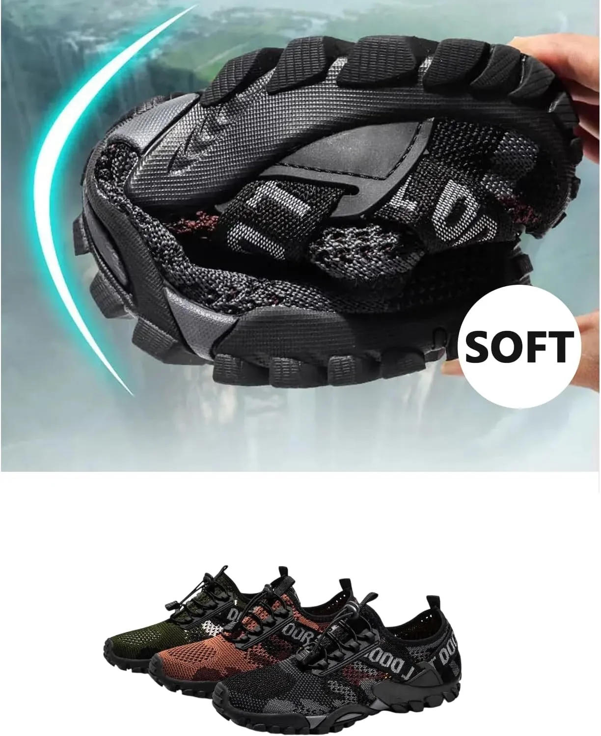 Buhelyc Water Shoes Mesh Hiking Outdoor Shoes Soft Bottom Elastic Breathable Comfortable Lightweight for Walking Hiking Diving