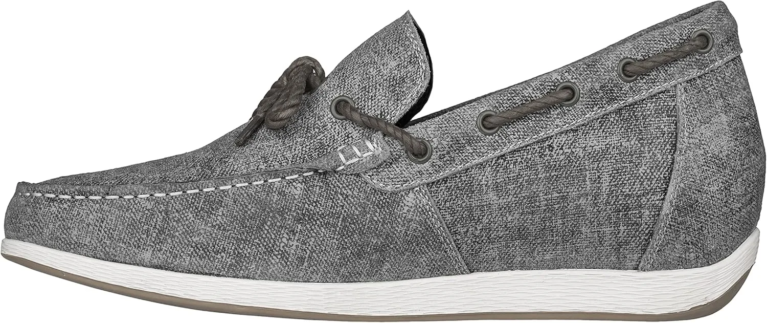 CALTO Men's Invisible Height Increasing Elevator Shoes - Grey Denim Slip-on Lightweight Casual Loafers - 2.4 Inches Taller - S1101 - Size 7.5 D(M) US