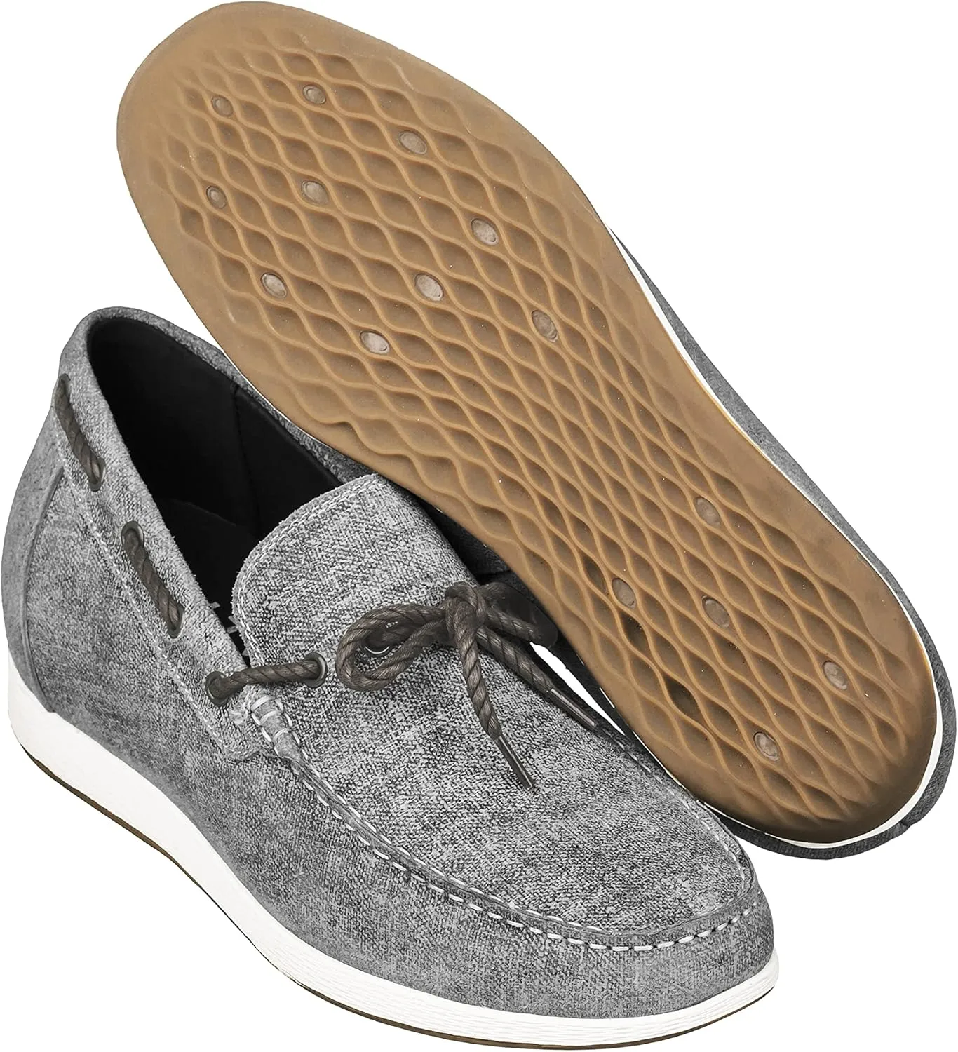 CALTO Men's Invisible Height Increasing Elevator Shoes - Grey Denim Slip-on Lightweight Casual Loafers - 2.4 Inches Taller - S1101 - Size 7.5 D(M) US