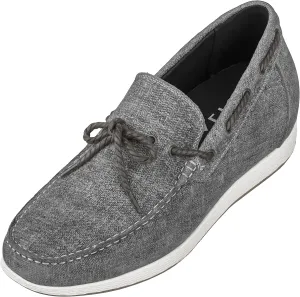 CALTO Men's Invisible Height Increasing Elevator Shoes - Grey Denim Slip-on Lightweight Casual Loafers - 2.4 Inches Taller - S1101 - Size 7.5 D(M) US