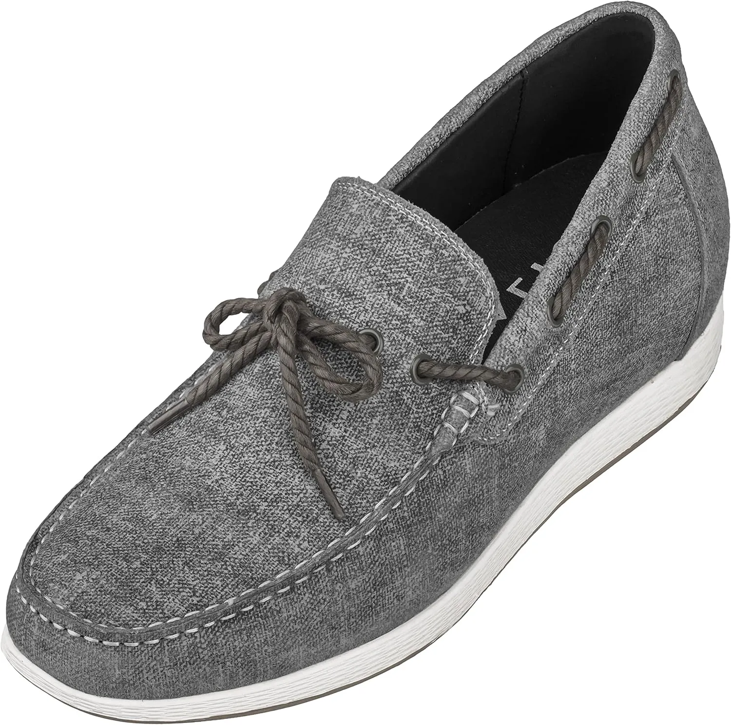 CALTO Men's Invisible Height Increasing Elevator Shoes - Grey Denim Slip-on Lightweight Casual Loafers - 2.4 Inches Taller - S1101 - Size 7.5 D(M) US