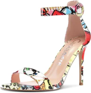 Castamere Womens High Heels Sandals Buckle Ankle Strap Open Toe Basic 10CM Stilettos Sandal