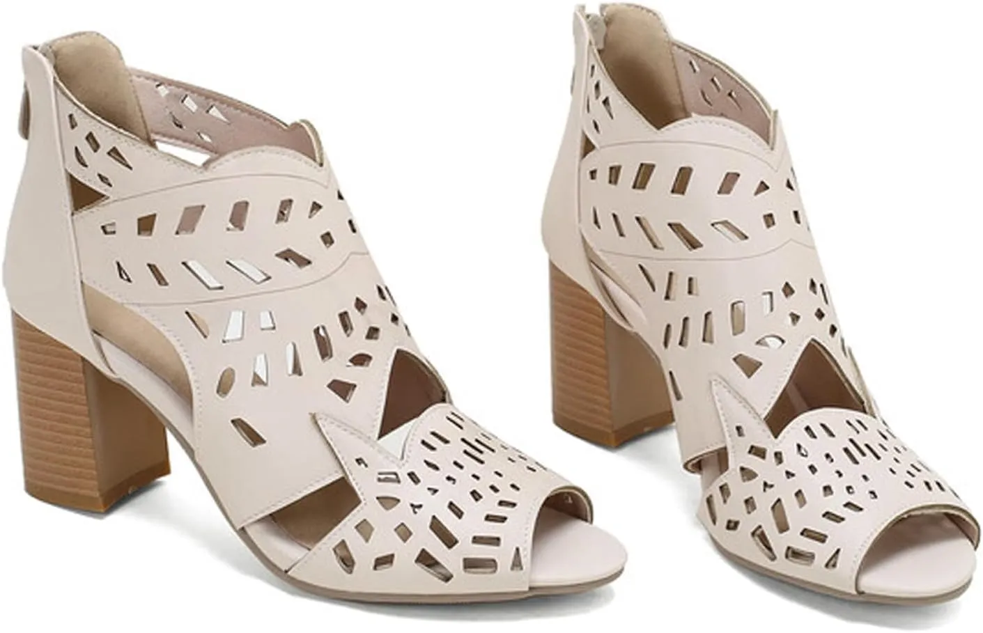 Chunky Platform Heels Block Heeled Sandals High Heeled Hollowed Out Large Size Pointed Head Fish Head Sandals