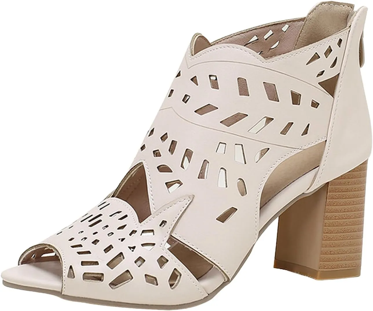 Chunky Platform Heels Block Heeled Sandals High Heeled Hollowed Out Large Size Pointed Head Fish Head Sandals
