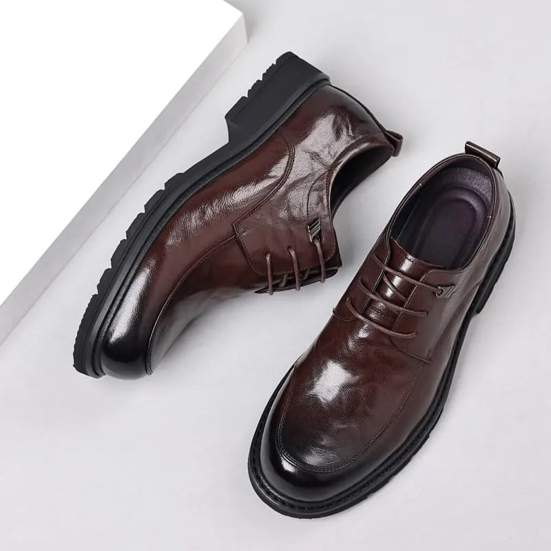 Classic Business Dress Men Shoes British Style Height Increase Oxford Fashionable All-Match Lace-up Leather Shoes