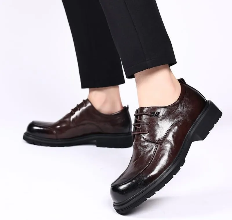 Classic Business Dress Men Shoes British Style Height Increase Oxford Fashionable All-Match Lace-up Leather Shoes