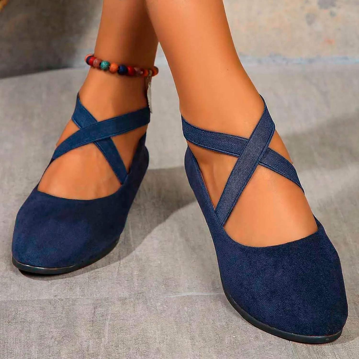 Closed Toe Sandals For Women 2025 Comfortable Dressy Casual Shoes With Elastic Ankle Strap Slip-On Ballet Flats