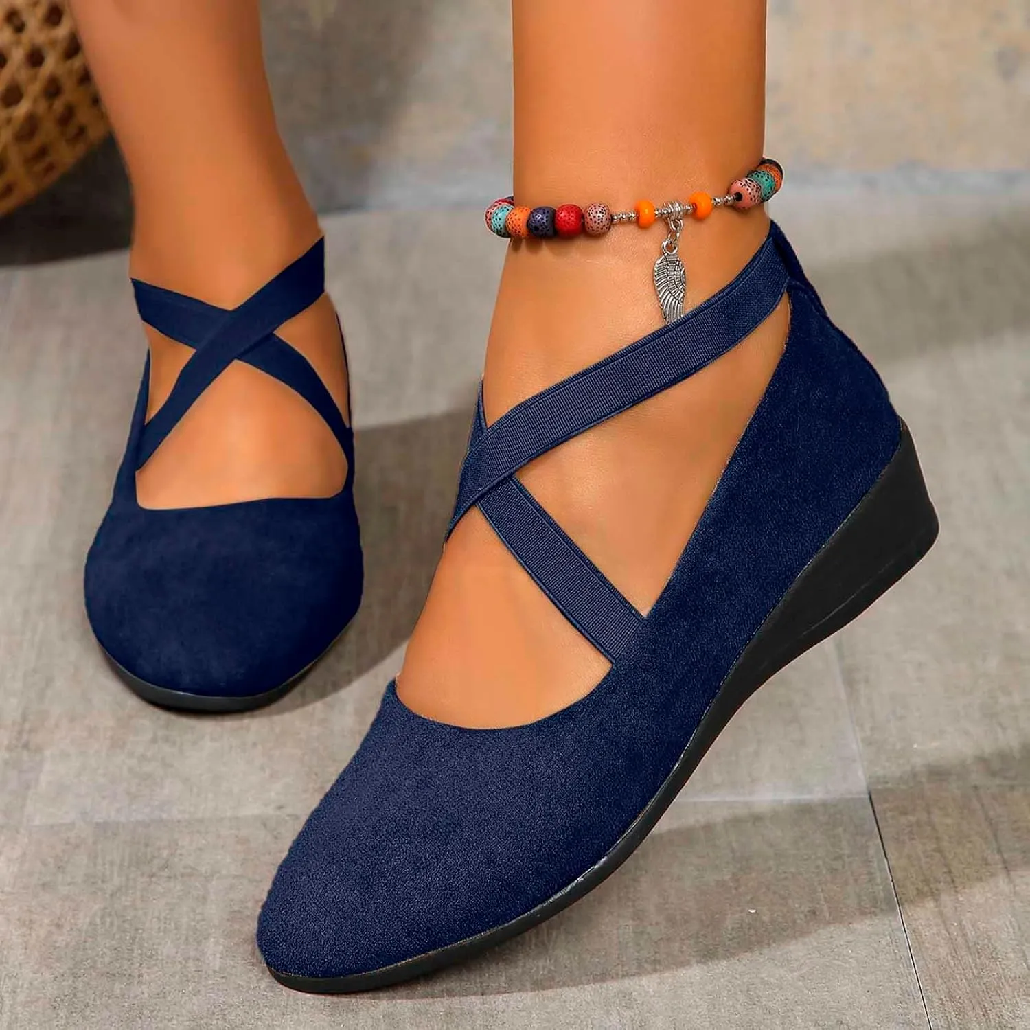 Closed Toe Sandals For Women 2025 Comfortable Dressy Casual Shoes With Elastic Ankle Strap Slip-On Ballet Flats