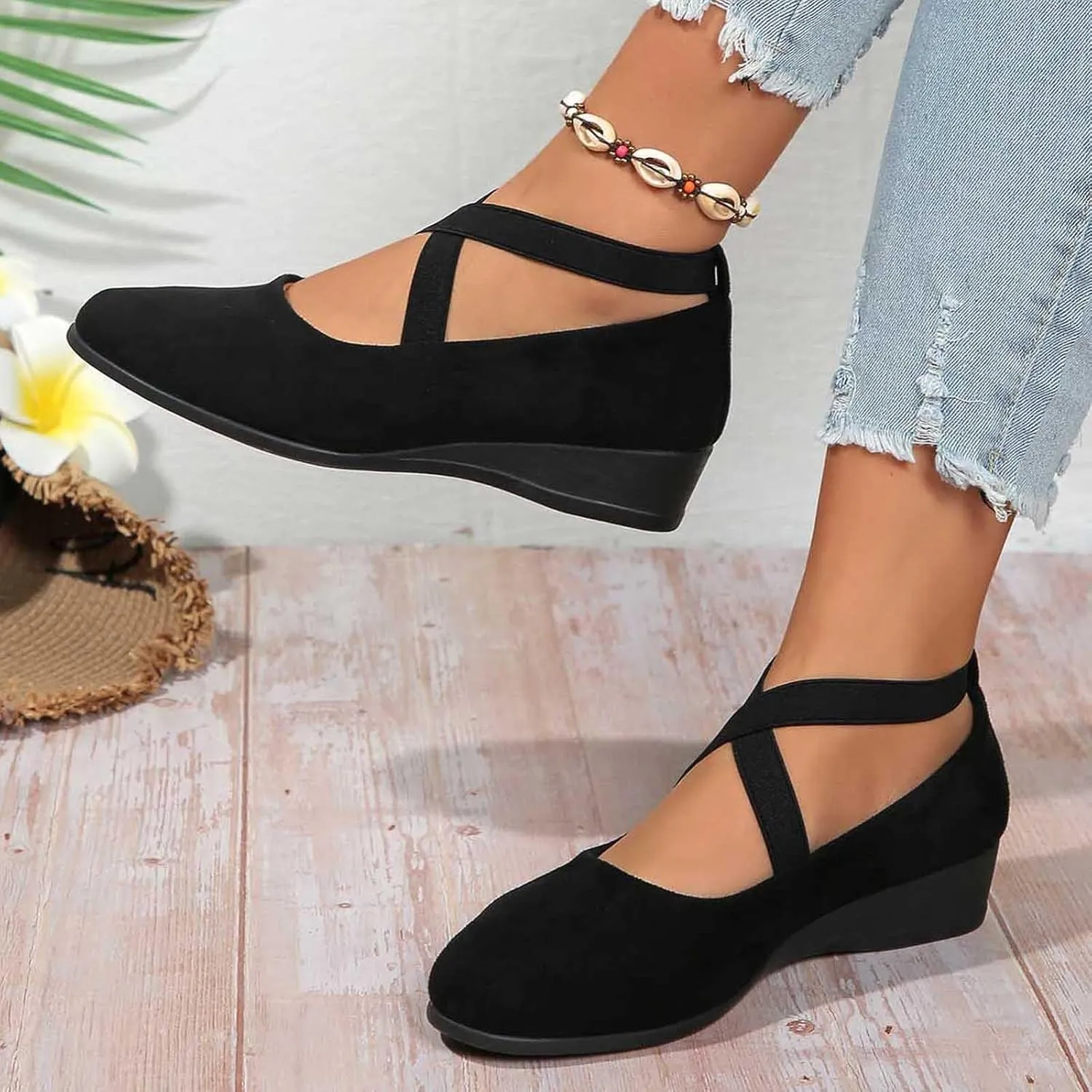 Closed Toe Sandals For Women 2025 Comfortable Dressy Casual Shoes With Elastic Ankle Strap Slip-On Ballet Flats