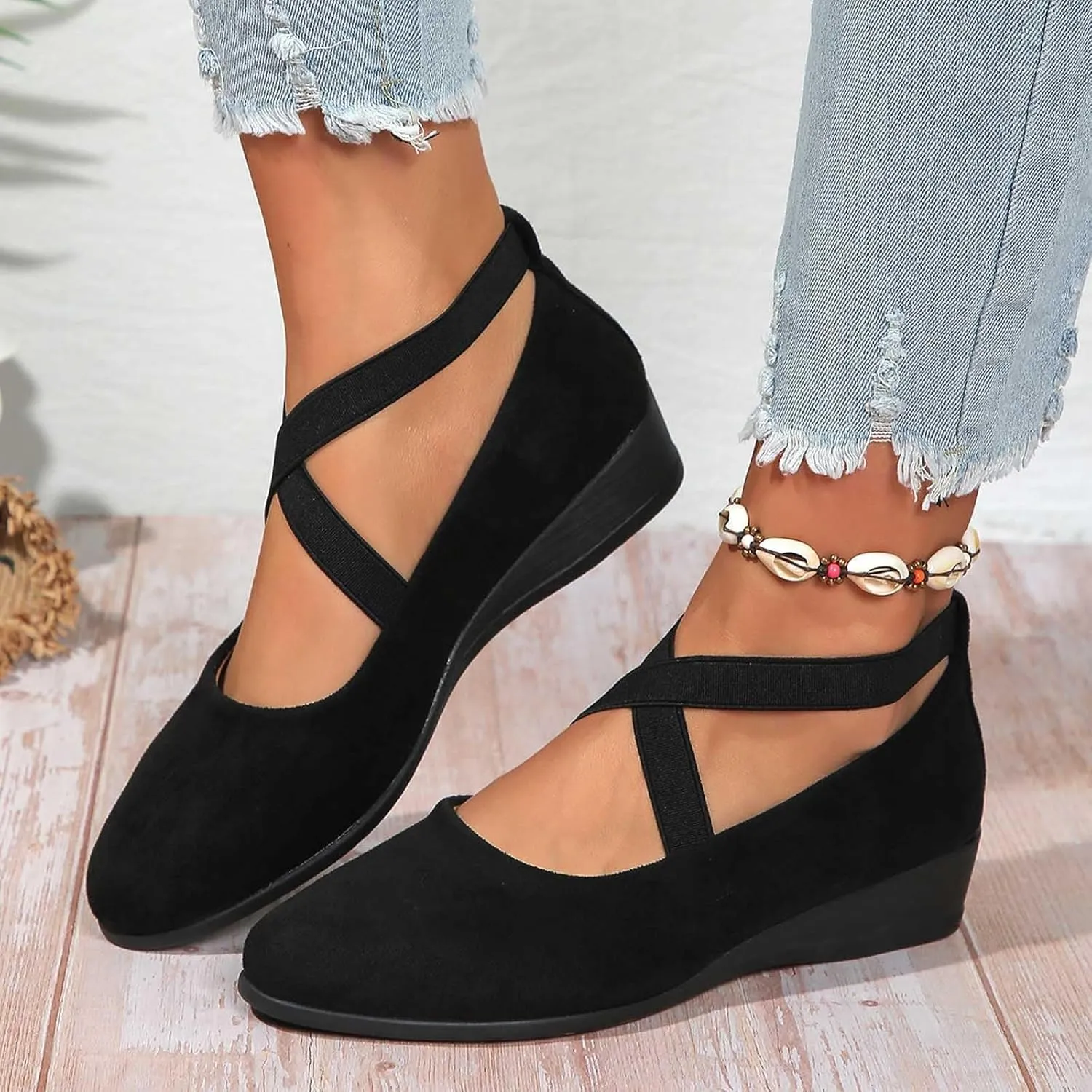 Closed Toe Sandals For Women 2025 Comfortable Dressy Casual Shoes With Elastic Ankle Strap Slip-On Ballet Flats