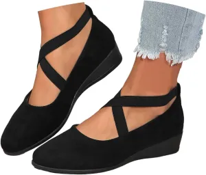 Closed Toe Sandals For Women 2025 Comfortable Dressy Casual Shoes With Elastic Ankle Strap Slip-On Ballet Flats