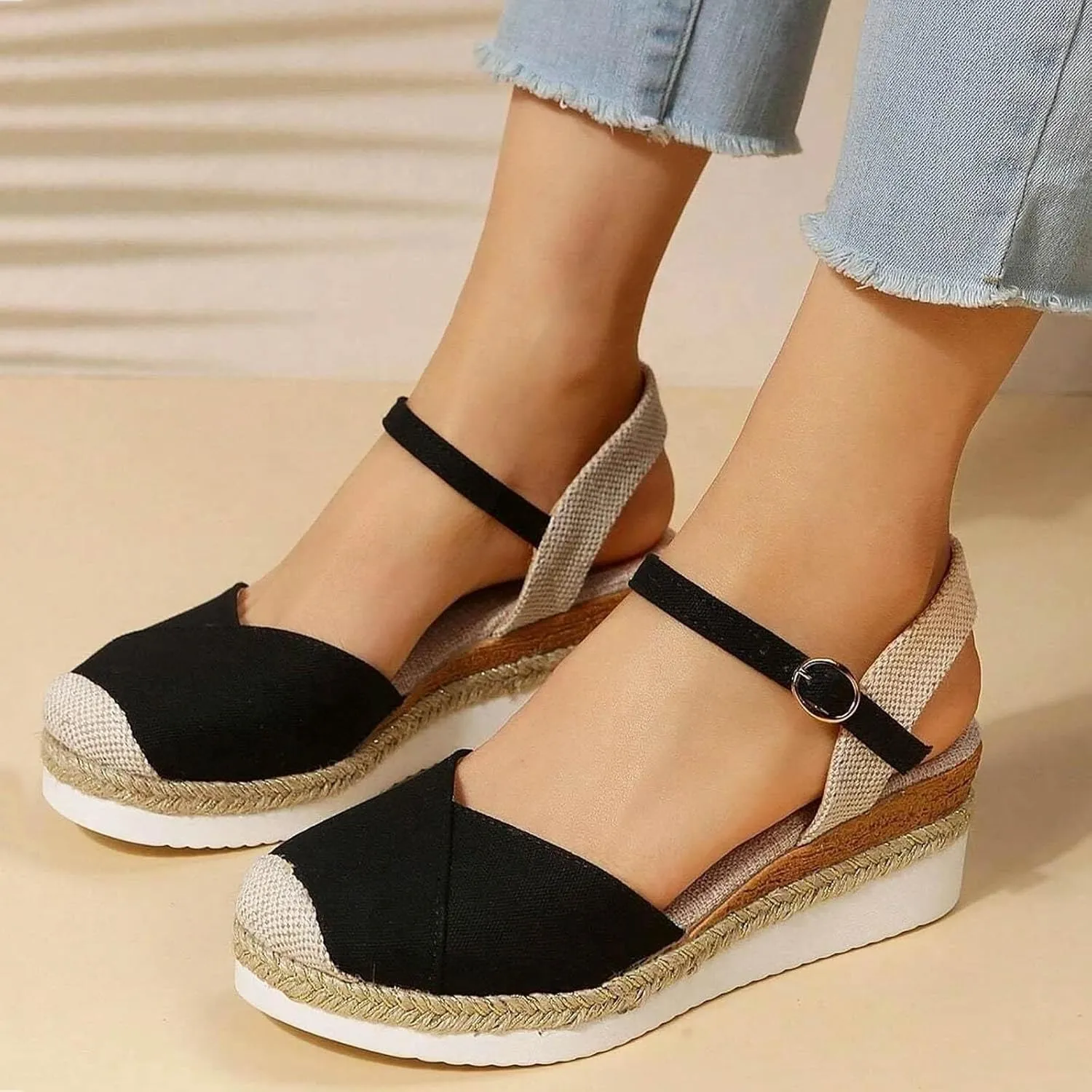 Closed Toe Sandals Women with Ankle Strap Platform Casual Shoes Dressy Slide Slippers Beach Outdoor Walking Sandals