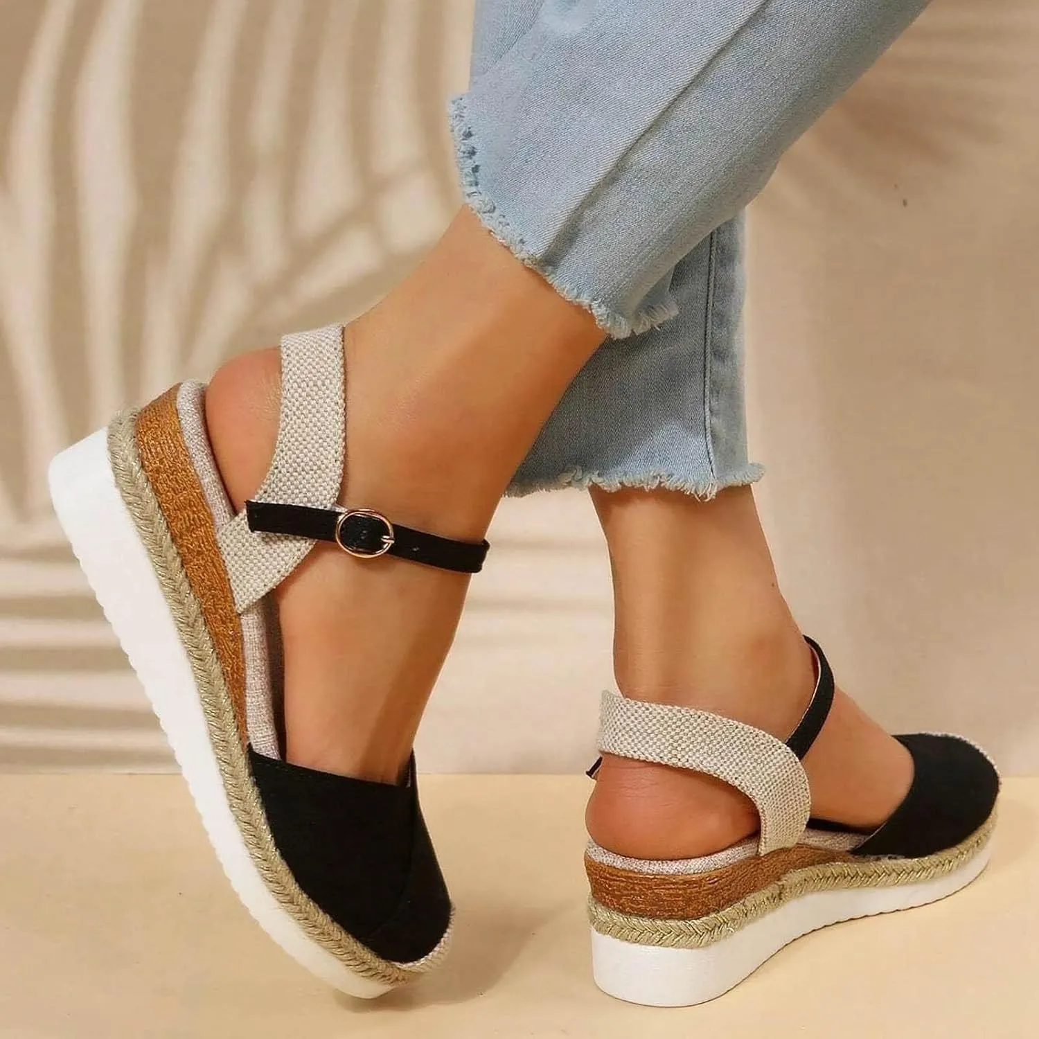 Closed Toe Sandals Women with Ankle Strap Platform Casual Shoes Dressy Slide Slippers Beach Outdoor Walking Sandals