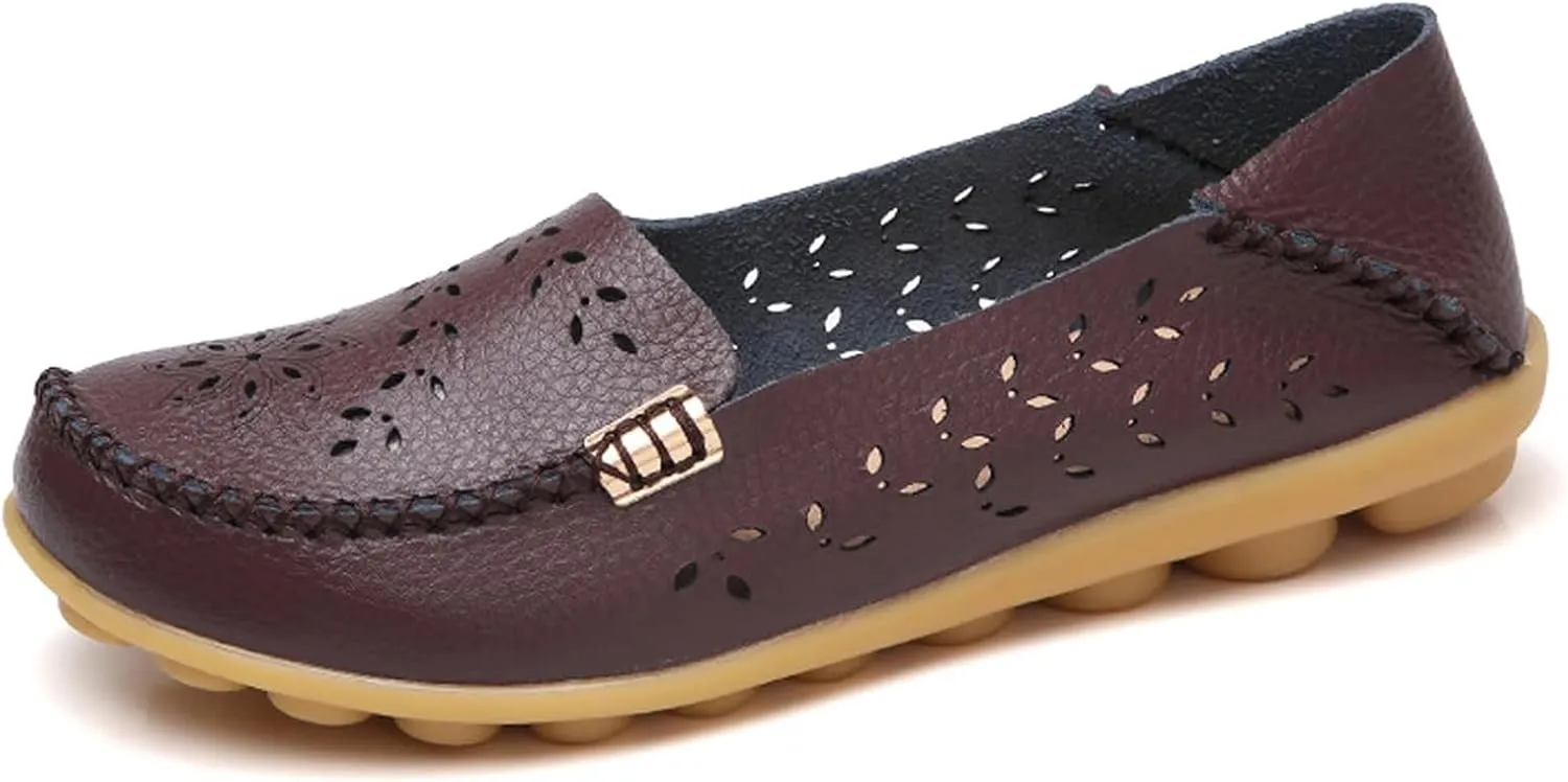 Comfort Loafers for Women Shoes Comfortable Casual Walking Boat Shoes Round Toe Non Slip Sandals Comfort Soft Sole Office Flat Loafer Cute Leather Walking Shoe