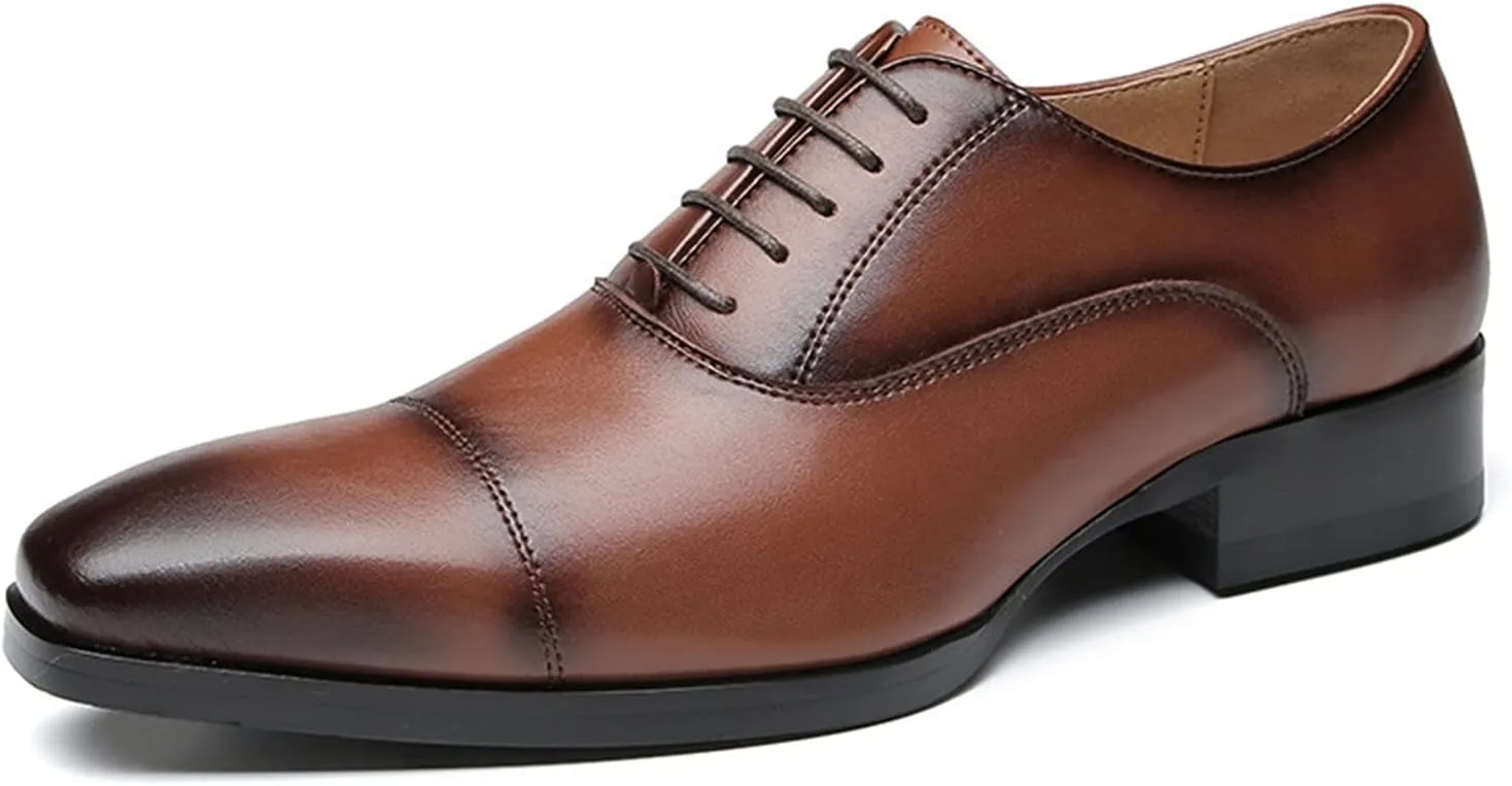 Comodish Dress Oxford Shoes for Men Lace Up Derby Shoes Round Burnished Toe Leather Block Heel Slip Resistant Anti-Slip Non Slip Party Formal Oxford