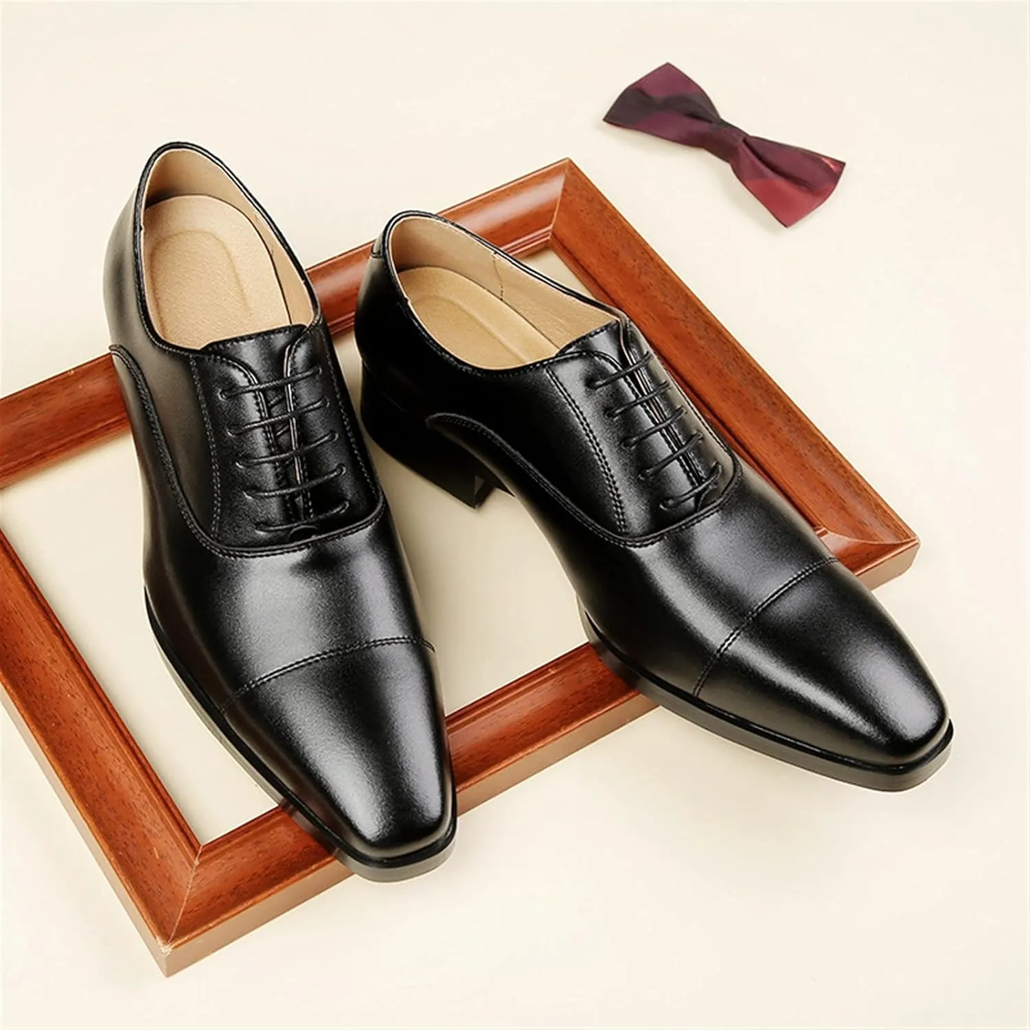 Comodish Dress Oxford Shoes for Men Lace Up Derby Shoes Round Burnished Toe Leather Block Heel Slip Resistant Anti-Slip Non Slip Party Formal Oxford