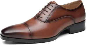 Comodish Dress Oxford Shoes for Men Lace Up Derby Shoes Round Burnished Toe Leather Block Heel Slip Resistant Anti-Slip Non Slip Party Formal Oxford