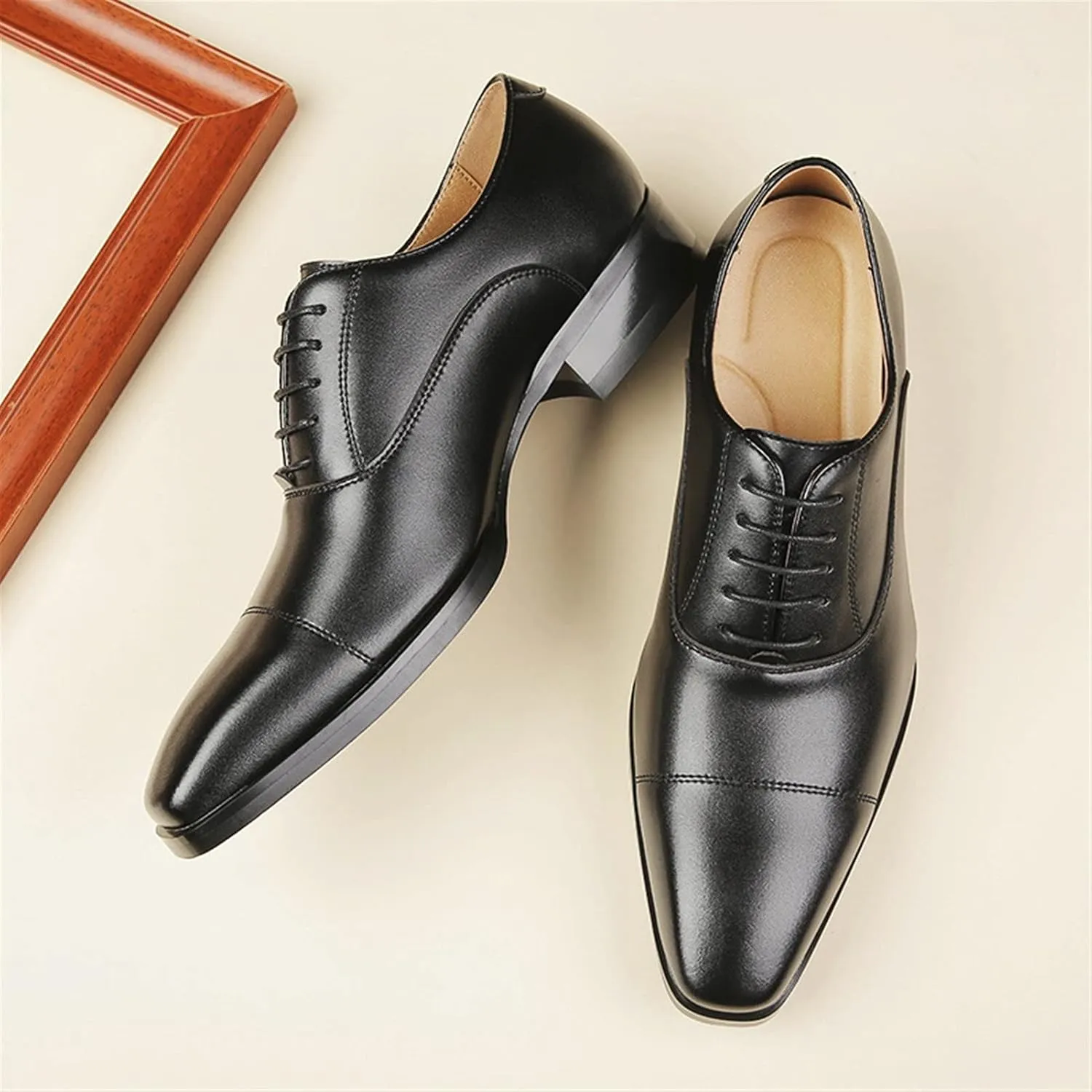 Comodish Dress Oxford Shoes for Men Lace Up Derby Shoes Round Burnished Toe Leather Block Heel Slip Resistant Anti-Slip Non Slip Party Formal Oxford